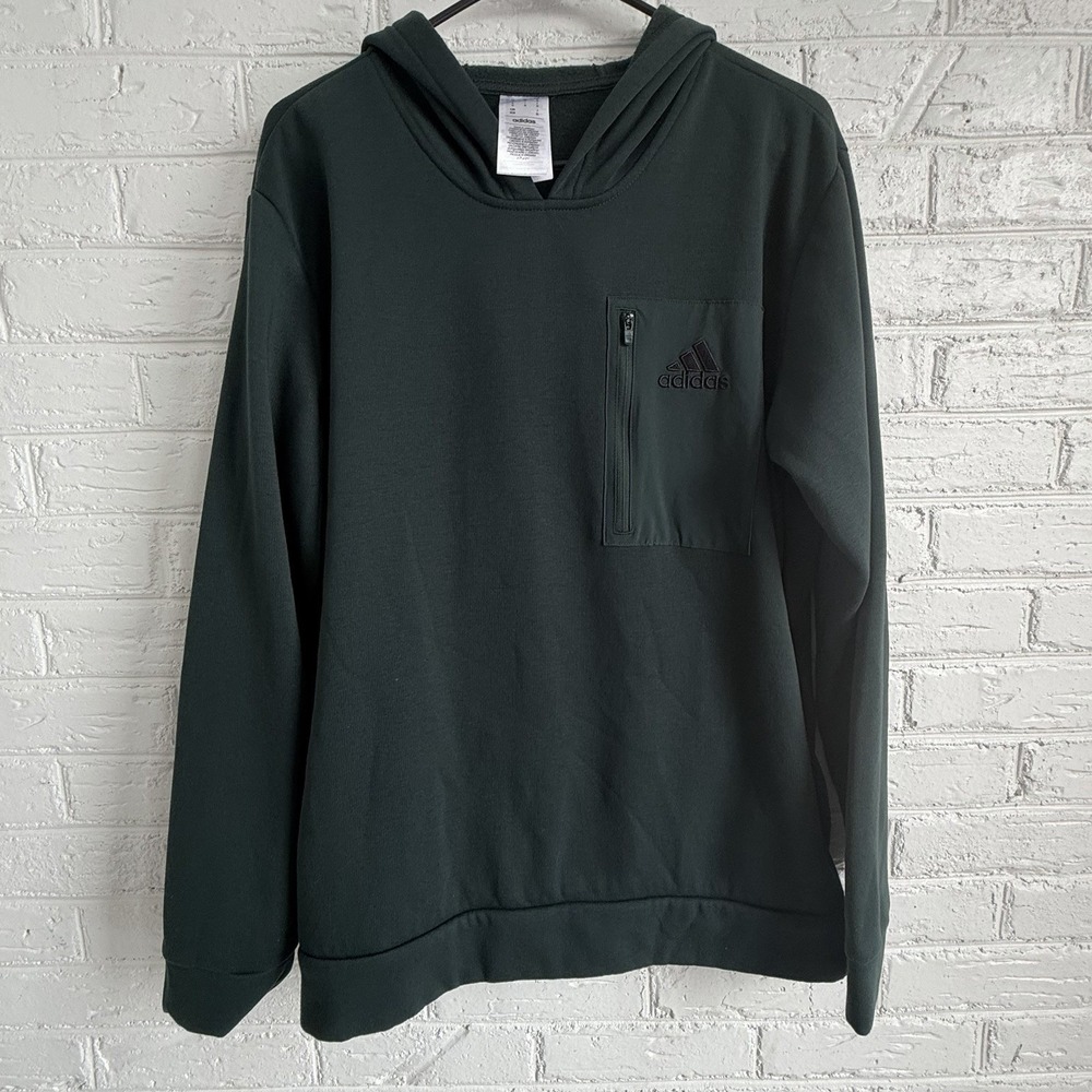 Adidas Men's Dark Green Pocket Hoodie Long Sleeve Pullover Size Medium‎